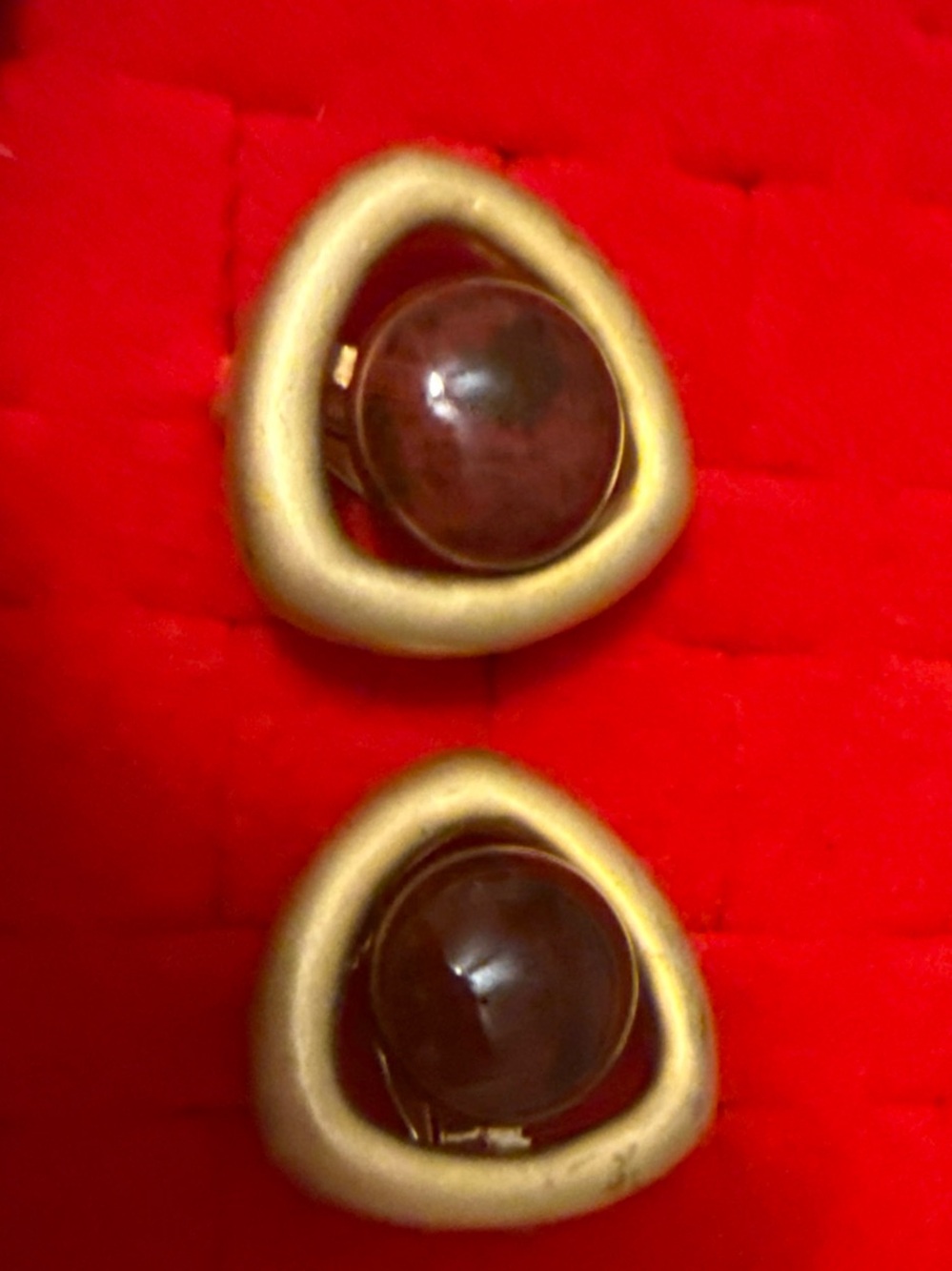 Gold-Tone Deep Red Brown Stone  Drop Earrings - Unbranded